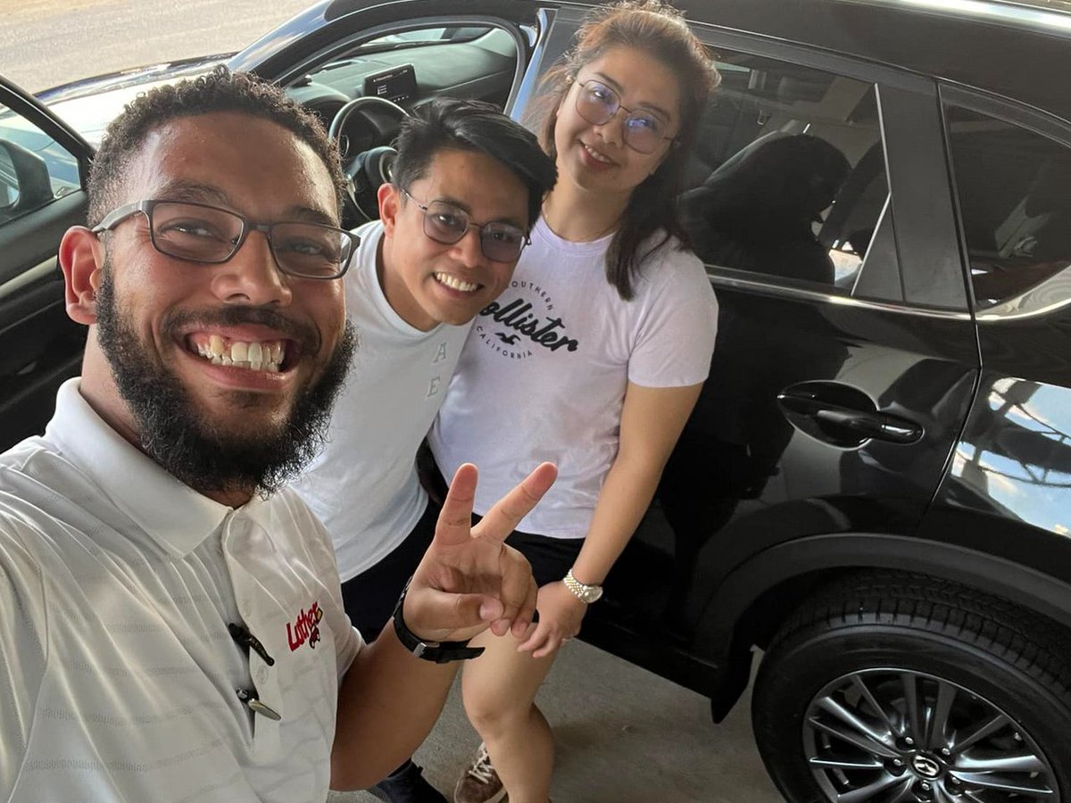 LutherMazdaKC's tweet photo. Congratulations are in order! 🎉 We're thrilled to share that Prian and John have just got their new CX-5! Shoutout to Salesperson Isaiah Ice Henderson for helping them find their new ride. 
https://t.co/Dbs5q6Vqxw
📸: Isaiah Ice https://t.co/SiFJTlPisR