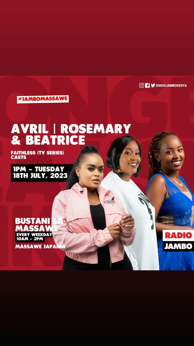 Qamuyu's tweet photo. Tune in to Radio Jambo and hear what the faithlessShowmax stars have to say about this  new crime and drama series 😉 @mayakenya_ and @AvrilKenya https://t.co/FaJWVXBli0
