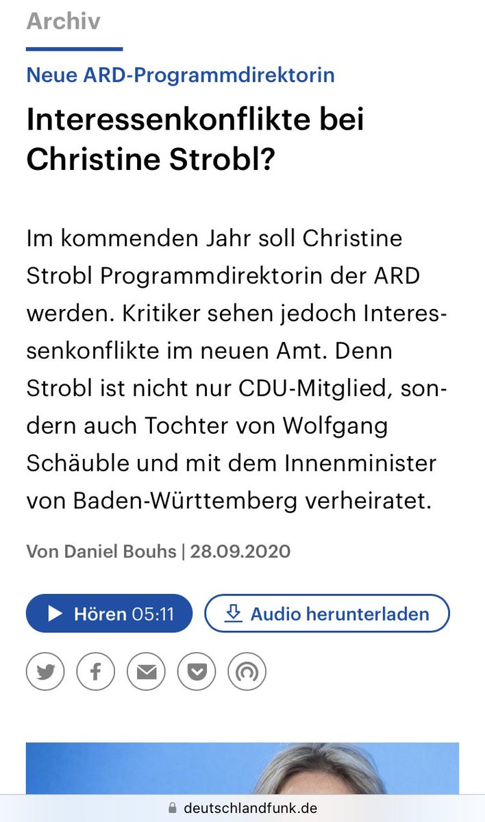 ElefantImRaum2's tweet photo. @FrankfurtZack Ich hab auch noch Einen:
Christine Strobl ist ARD-Programmdirektorin, Frau des Innenministers von BaWü und Tochter von Wolfgang Schäuble.
#Sticht https://t.co/CpPCJkBRqm