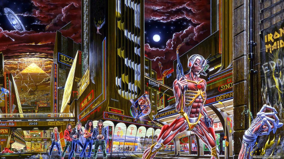 Esta semana, Iron Maiden nos visita con la gira "The future past" que, entre otras cosas, rememora su apreciado disco de 1986 "Somewhere in time", en cuya portada se esconden decenas de referencias literarias, musicales e históricas. Os invito a repasar algunas: