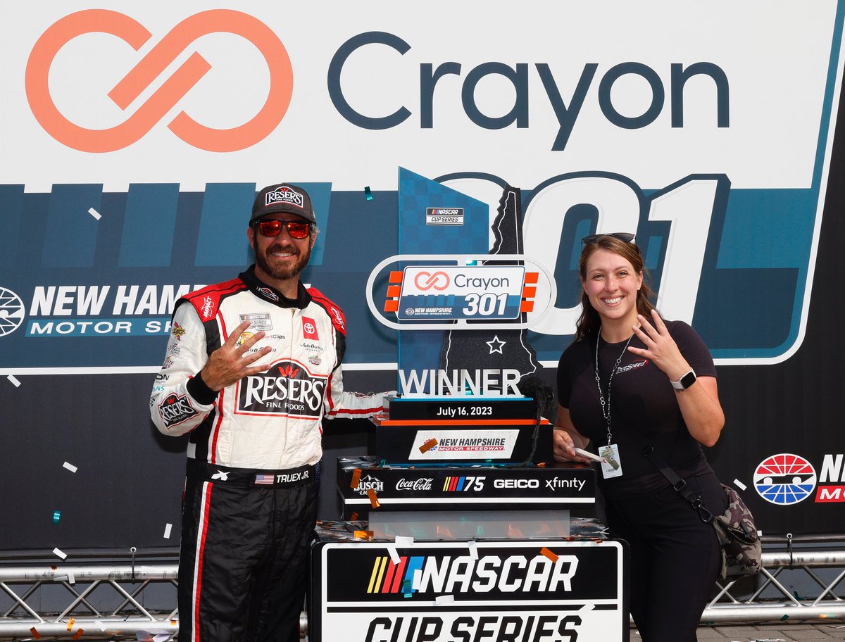 TrueSpeedPR's tweet photo. #TeamTrueSpeed brought home the lobstah! ๐ฆ Heather Griffin was onsite to support victory lane media obligations with #Crayon301 winner @MartinTruex_Jr. #NASCAR #MotorsportsPR https://t.co/GLmxULXQvt