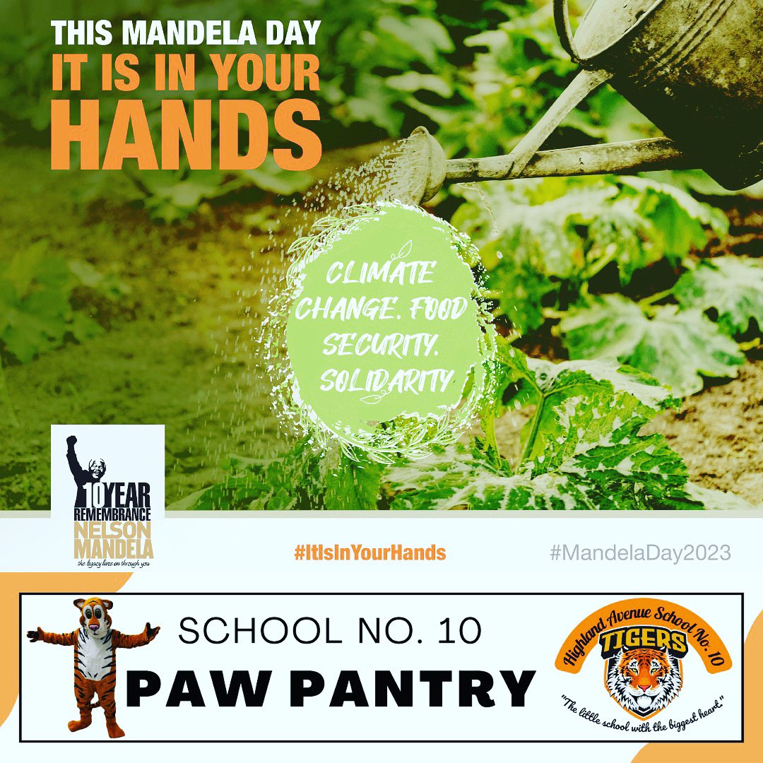 THE SCHOOL NO. 10 PAW PANTRY IS OPEN!

As the "Little School with the Biggest Heart", it is our belief that no student or their family should have to worry about basic needs while our students focus on the important task of learning and growing. 

In celebration of Mandela Day,