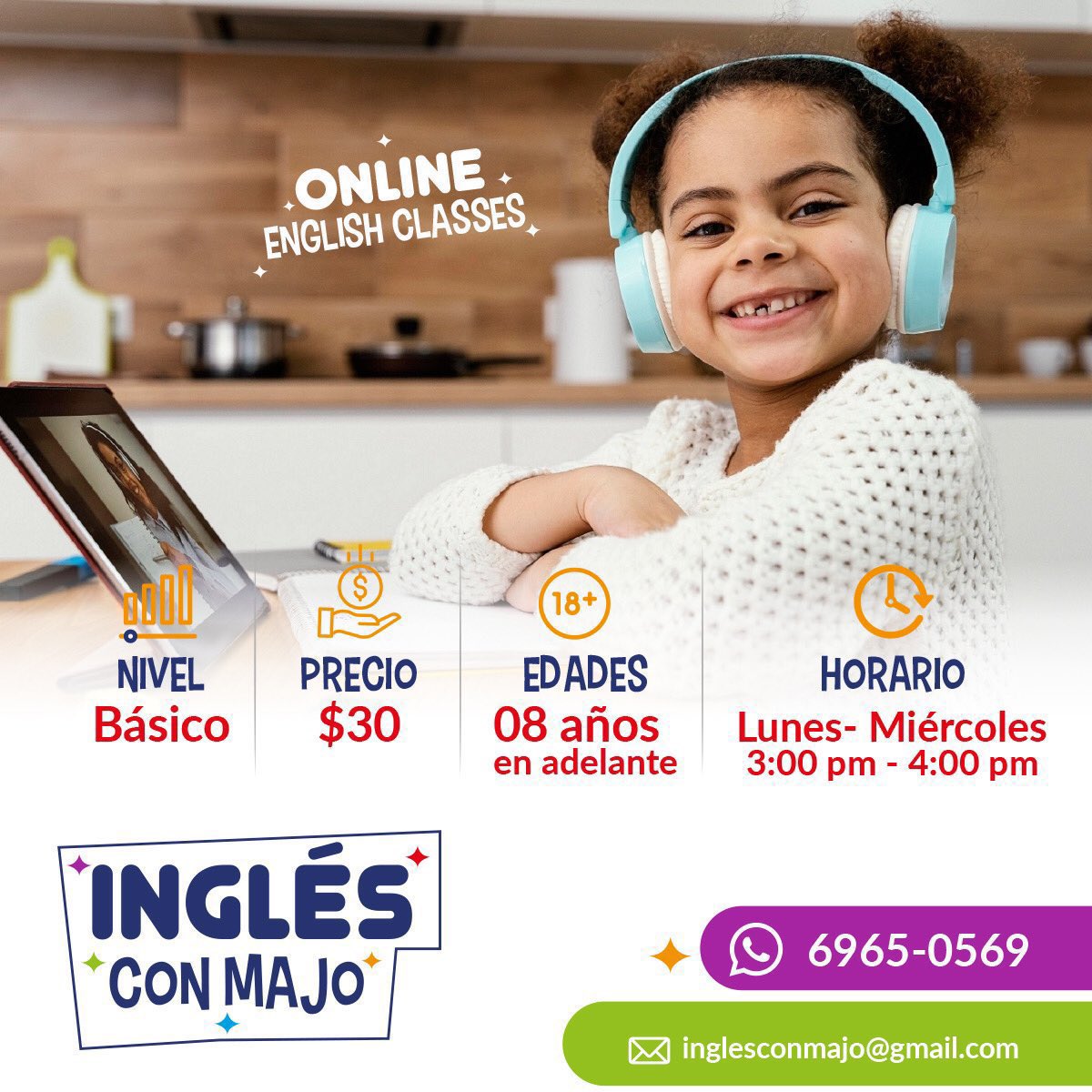 ¿Me ayudan con un RT para llegar a más personas? 💕✨

Se abren inscripciones para clases de inglés en línea, grupo de niños, nivel básico.
Fecha de inicio: Lunes 07 de Agosto.
Costo: $30 mensuales.
Matrícula: $10
Duración del curso completo: tres años.