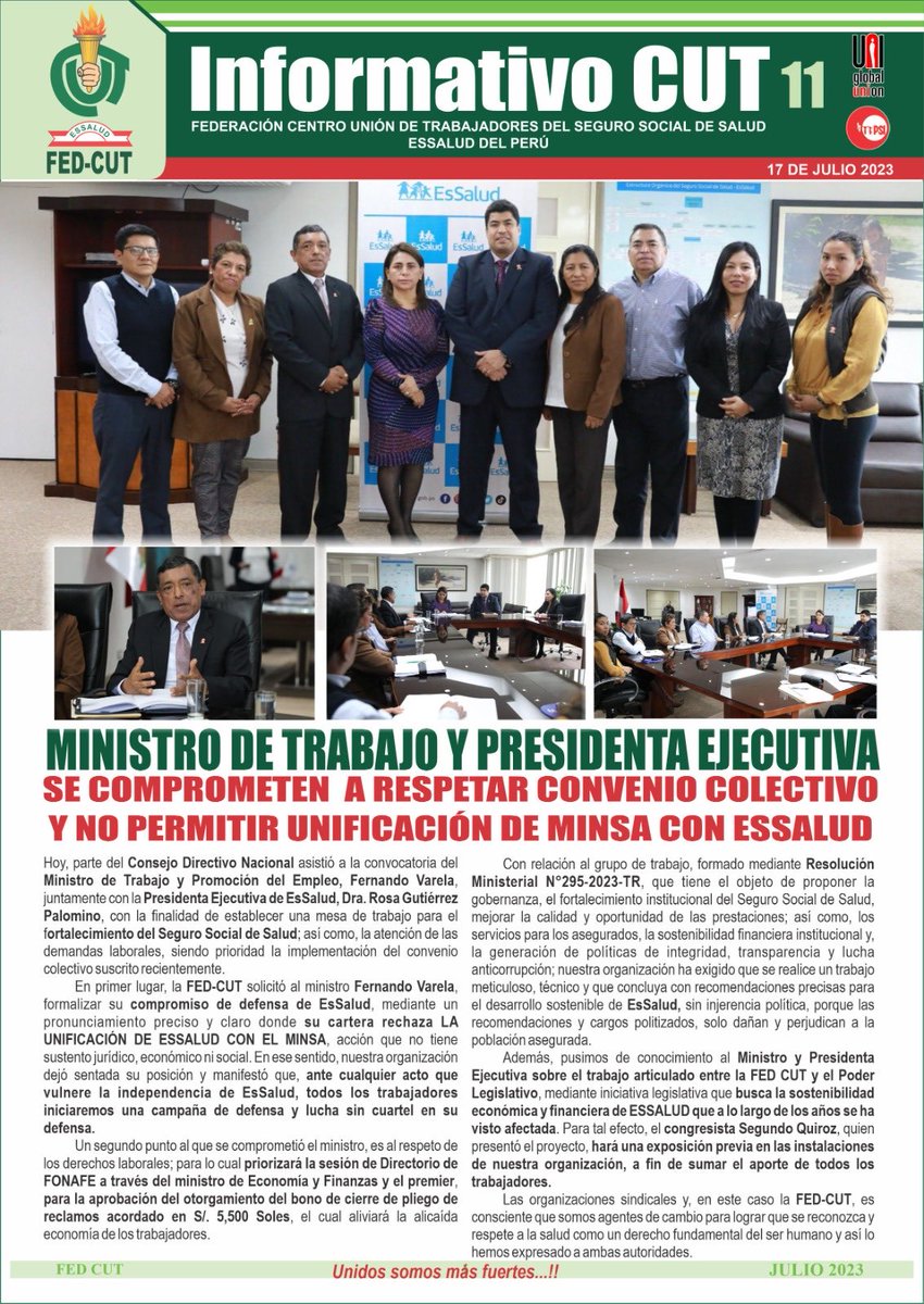 Willy_PonceC's tweet photo. #Ministro de Trabajo, se compromete a cumplir el convenio colectivo, fortalecimiento de @ESSALUD, solicitamos se priorice el pago del Bono de cierre de pliego ⁦@FedCut⁩ ⁦⁦@alansableUNI⁩ ⁦@josue_cuzcano⁩ ⁦@QuirozNila⁩ ⁦@AngelDionicioO1⁩ https://t.co/mOwvwhMnGq