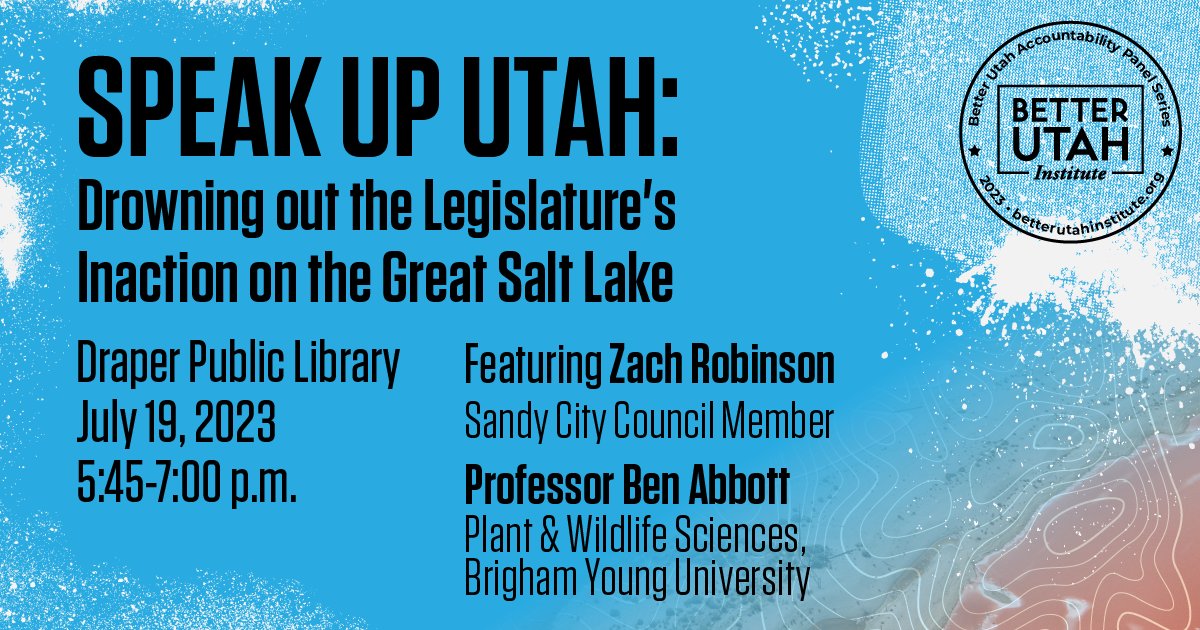 Interested in water security and conservation? Come join this conversation on Wednesday hosted by @betterutah.

Don't let the inflammatory subtitle turn you away, we'll talk about what we can do from the individual to national levels.

#GreatSaltLake #GrowTheFlow #utpol