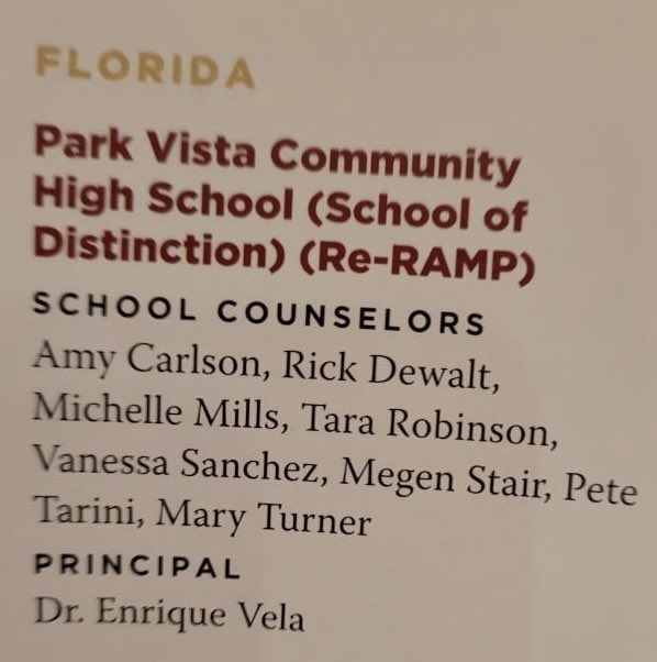 Park Vista is the only high school named a RAMP School of Distinction in the state of Florida! Kudos to our Cobra School Counselors for their commitment to our students! @pbcsd @southPbcsd @RachelCapitano