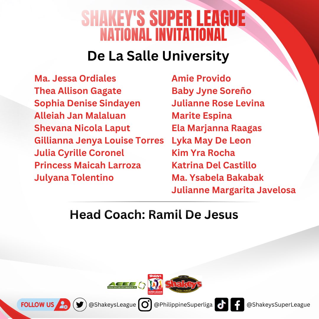 ShakeysLeague's tweet photo. De La Salle University lineup for #ShakeysNationalInvitational #ShakeysSuperLeague https://t.co/xxo4XVhI2V