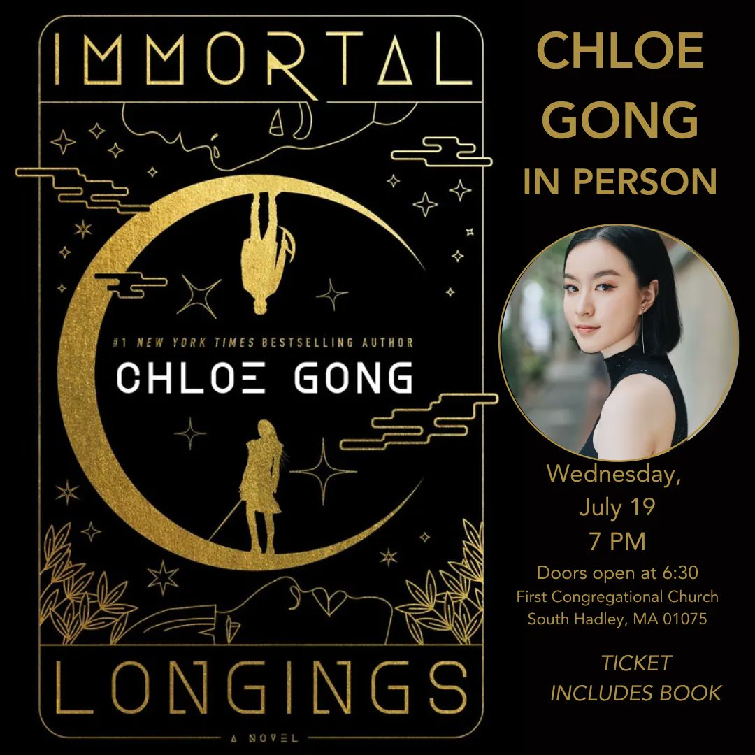 Join @thechloegong at her only New England appearance for IMMORTAL LONGINGS. Get your ticket here buff.ly/3rm9hsG #indiebookstore #authorevents #authortalk #independentbookstore #booktour