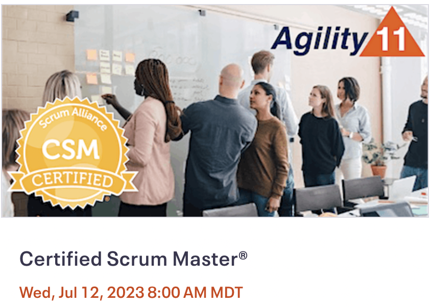 I had a great time co-training the 2-day online CSM class last week with <a href="/bradswanson/">Brad Swanson</a> at Agility11!!!

If you missed it, there are still more CSM, CSPO, and CAL classes coming up!  Check here: agility11.com/training