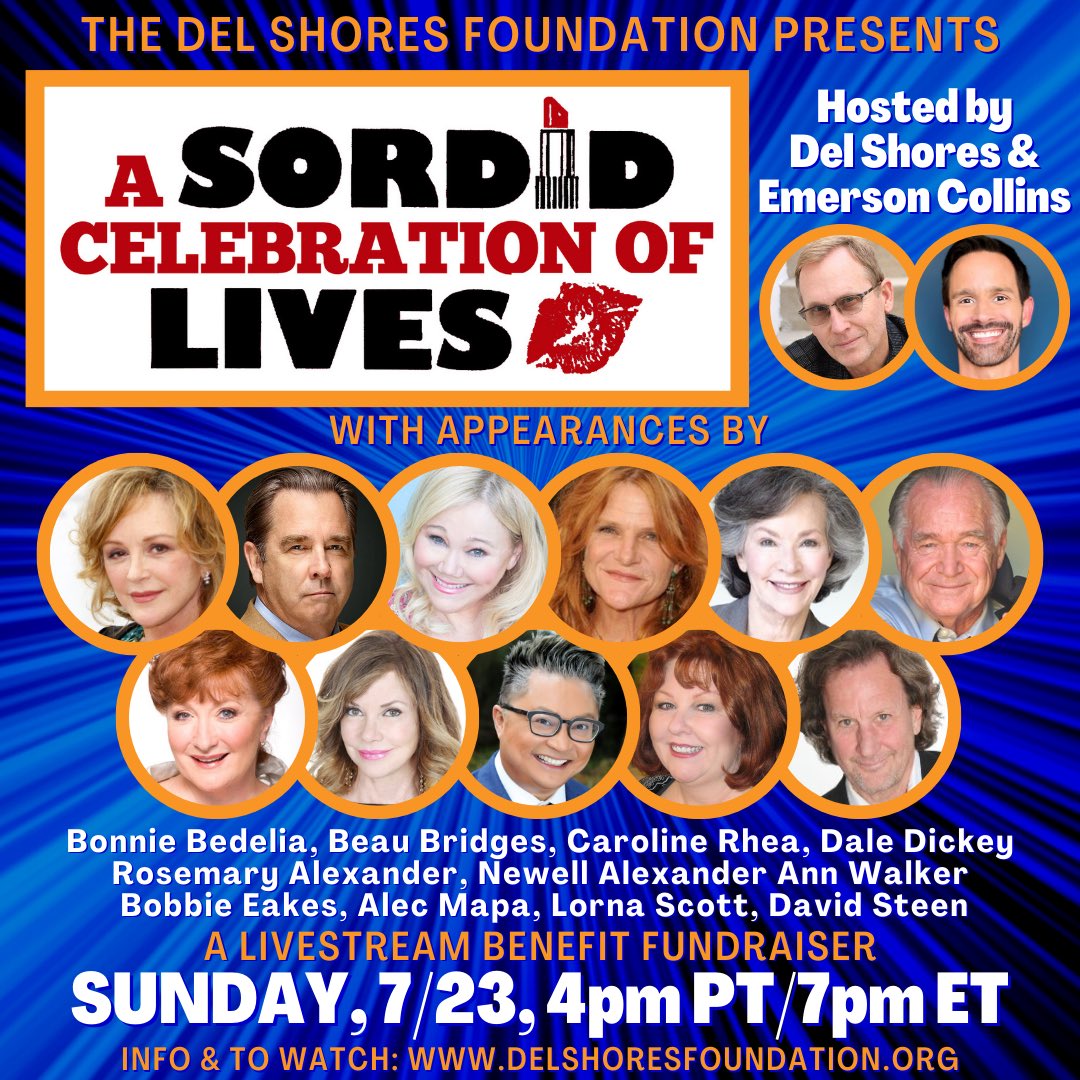 APPEARANCES CONFIRMED FOR THIS SUNDAY:
Bonnie Bedelia, Beau Bridges, Caroline Rhea, Dale Dickey, Rosemary Alexander, Newell Alexander, Ann Walker, Bobbie Eakes, Alec Mapa, Lorna Scott, David Steen!
Stories &amp; Memories for a great cause!
Plan to join live:

youtube.com/live/AsrmQfq0O…