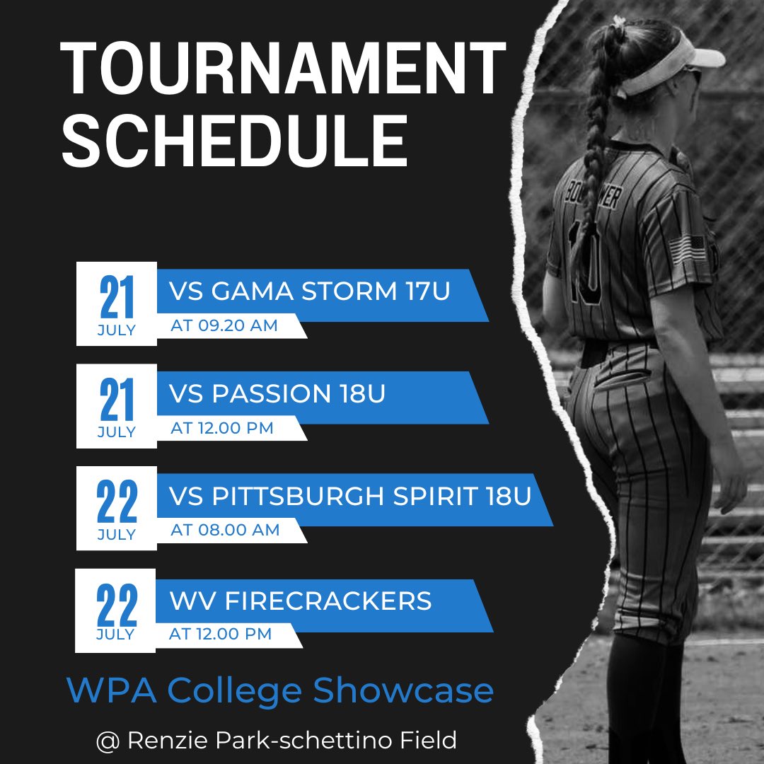Here is our schedule for this upcoming weekend at WPA College Showcase!!!