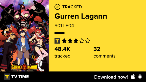 I've just watched episode S01 | E04 of Gurren Lagann! #tengentoppagurrenlagann  tvtime.com/r/2Tryt #tvtime