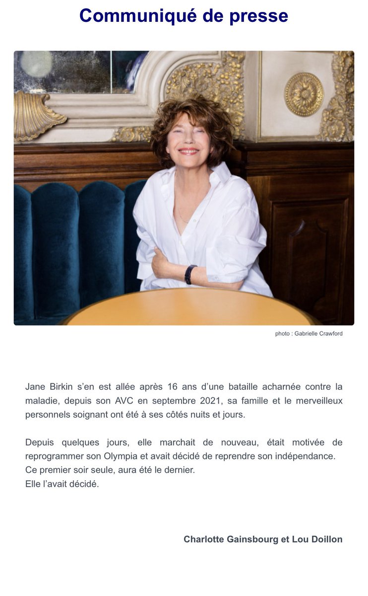 iheartcharlotte's tweet photo. Communiqué officiel de @cgainsbourg et @loudoillon à propos du départ de leur maman @JaneBirkinOff 🕊️🤍 https://t.co/B4EAtMB7i1