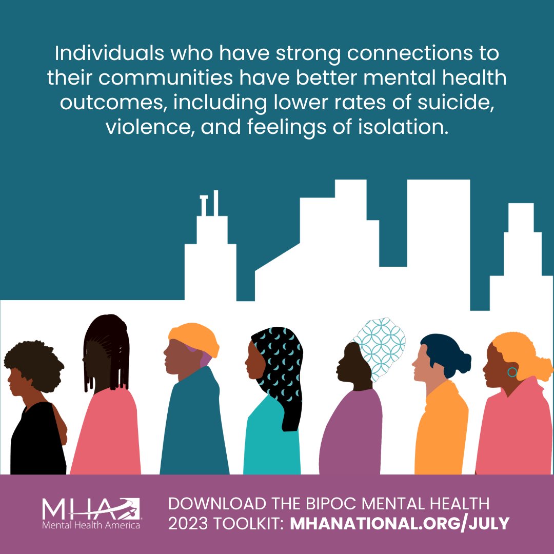 Historically, the narrative around #BIPOCMentalHealth has been defined by trauma, disparities, and  oppression. 
Join Mental Health America in changing the narrative to one centered on culture, community,  and connection: mhanational.org/july