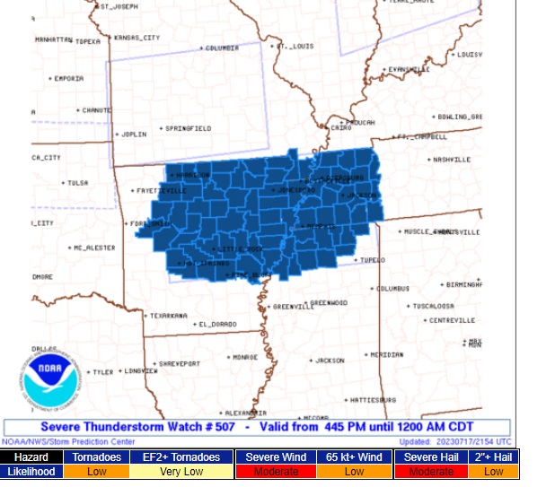 SEVERE STORM WATCH to 12 AM CDT for AR MO MS & TN
A tornado possible Hail 1.5
