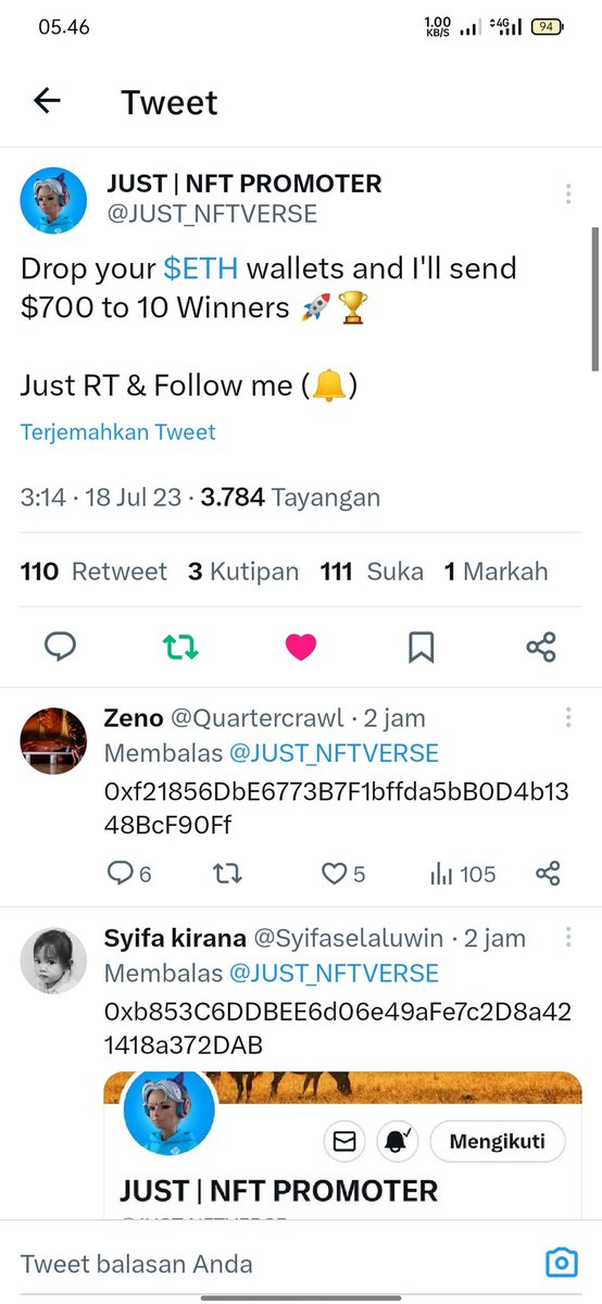 andy451986121's tweet photo. @JUST_NFTVERSE Done,, ✅ 0xA4F04a47A6AAE0Cd5f853b14850Cee0b5a0e3320 https://t.co/dJpPKeLbCm