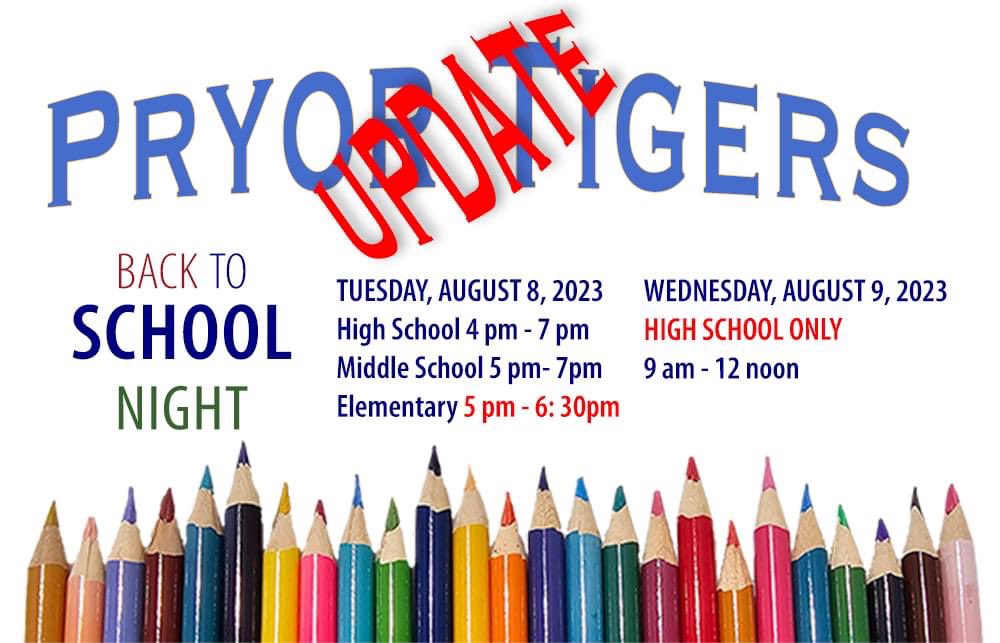 🚨Updated times for back to school night on August 8th!