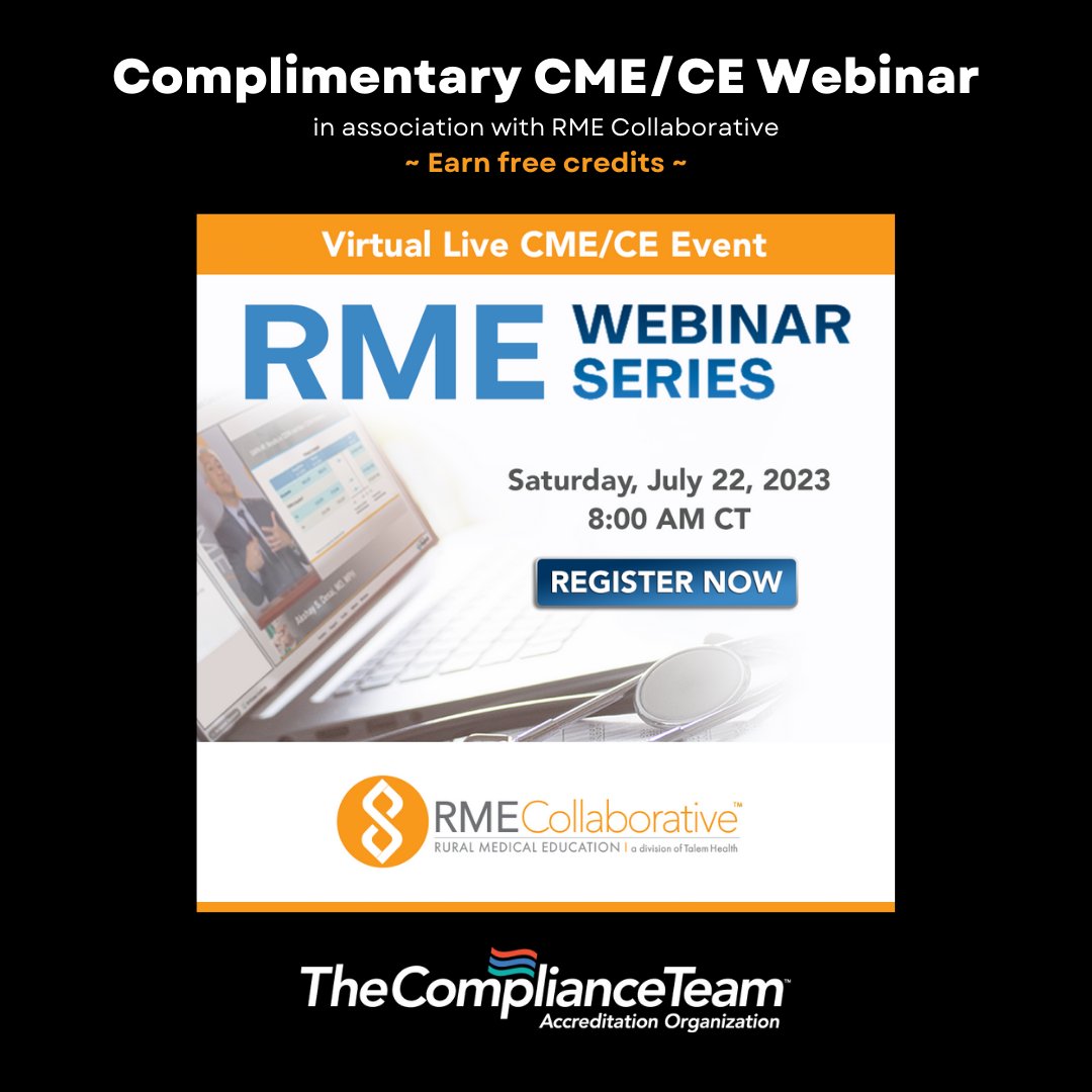 tctinc's tweet photo. Register now for the virtual #CME/#CE Webinar Series 7/22 from RME Collaborative @ruralhealthcme . TCT is proud to offer this complimentary event to our primary care clinicians serving in rural and underserved areas. For details and registration, visit https://t.co/AuiGlC8C89. https://t.co/cXfWb6SqAS