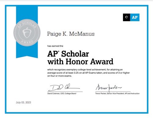 Hard work pays off- on and off the field. So proud to be an #apscholar honor award recipient @hoyascoachpat  <a href="/gabrielaelvina/">Gabriela Elvina</a> @coachsmith2121 <a href="/julieannsb/">Julie Brzezinski</a>  @jenteague24 @coachsween <a href="/coachmurr/">Michael Murray</a> @mkbaseball_24_7 
<a href="/melissafinley23/">Melissa Finley</a> @mattnandin  <a href="/JerseyKod/">Intensity Cerchio</a> <a href="/intensitykod/">Kevin ODonnell</a>