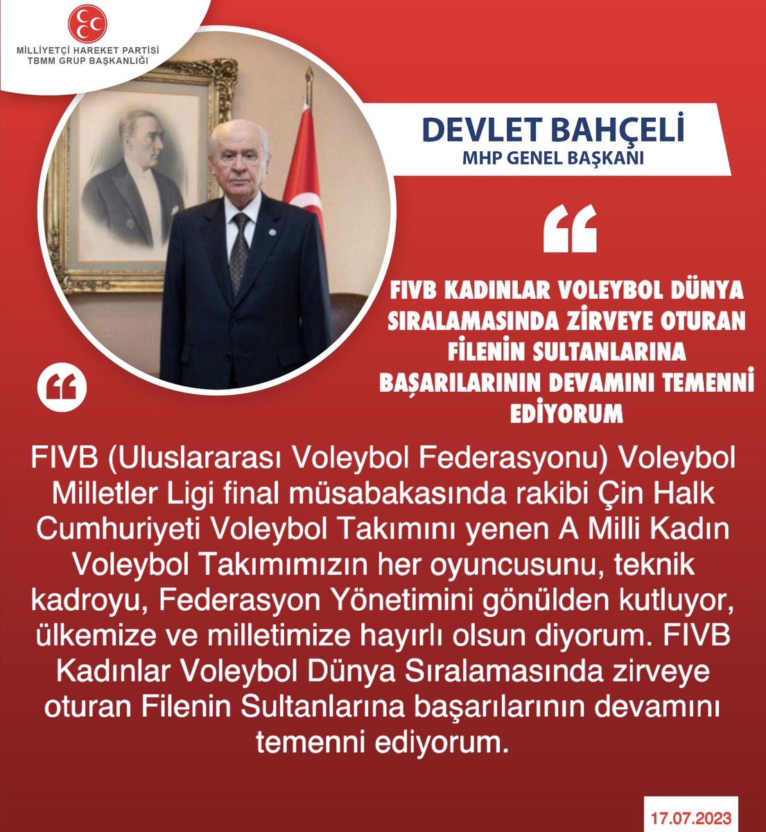 Mhp Keşan İlçe Başkanlığı (@kesan_mhp) on Twitter photo Genel Başkanımız Sayın Devlet BAHÇELİ <a href="/dbdevletbahceli/">Devlet Bahçeli</a>: FIVB Kadınlar Voleybol Dünya Sıralamasında zirveye oturan Filenin Sultanlarına başarılarının devamını temenni ediyorum Genel Başkanımız Sayın Devlet BAHÇELİ <a href="/dbdevletbahceli/">Devlet Bahçeli</a>: FIVB Kadınlar Voleybol Dünya Sıralamasında zirveye oturan Filenin Sultanlarına başarılarının devamını temenni ediyorum