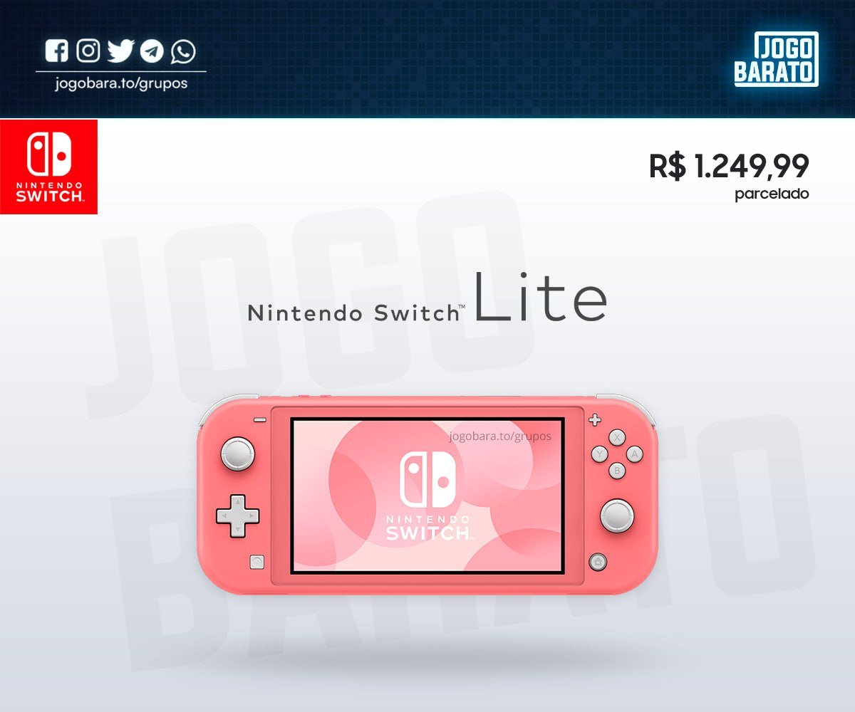 Jogo Barato on X: [] Nintendo Switch Lite (Coral) (Nacional) 👉   • R$ 1.249,99 em até 10x • Frete Grátis   / X