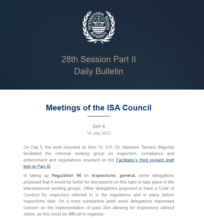 ISBAHQ's tweet photo. On Day 5 of the Council, delegations acknowledged the work undertaken by the Facilitators & mentioned their willingness to continue working during the next week on the issues which require further discussion to achieve consensus: https://t.co/BsRGg1iyKy #ISBA28 #DraftRegulations https://t.co/Ipkf4eYbbC