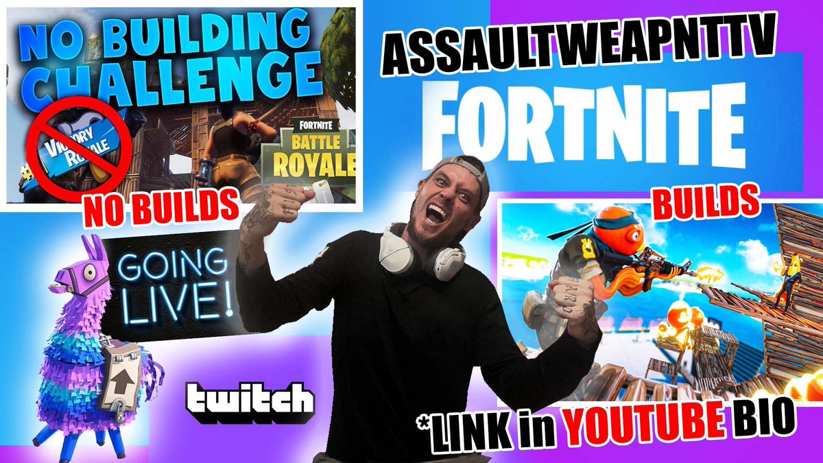 AssaultWeapn's tweet photo. Follow the Twitch link on my YouTube page!!! #streamer #goinglive #fortnite https://t.co/8SPR0dBnQt