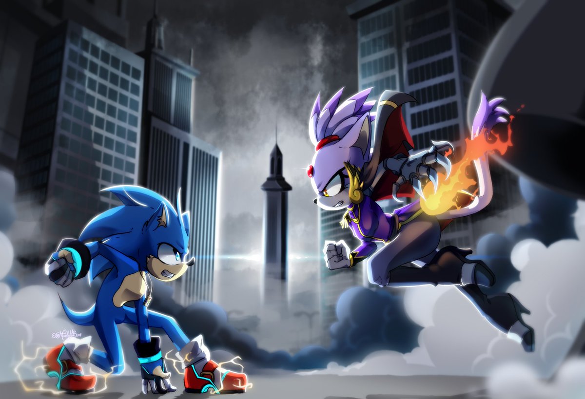 Spotlight #Sonic (The cocky speedster driven by fame and ego.) Vs Empress Blaze (The cold and heartless hellfire tyrant.)

Scene from an RP that's been long over due.
Artwork by @MoonlightBunn 
#SonicTheHedeghog  #SonicPrime #Soniccomic #Sonicart #VS #BlazeTheCat #sonicau