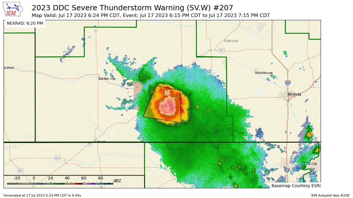 DDC continues Severe Thunderstorm Warning [tornado: POSSIBLE, damage threat: DESTRUCTIVE, wind: 80 MPH (RADAR INDICATED), hail: 2.50 IN (RADAR INDICATED)] for Clark, Comanche, Edwards, Ford, Kiowa [KS] till 7:15 PM CDT https://t.co/XXCHjgUzls https://t.co/3hXrOPc5Kg