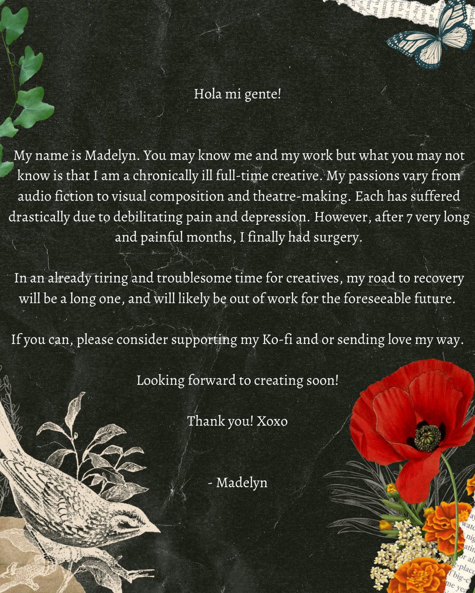 madelyndorta's tweet photo. Mi gente, 

I know things are tough for a lot of us right now. Myself included. I’d appreciate any support during  my recovery so I can keep on creating the work that I love. Anything helps! 

Xoxo 

- Madelyn 

https://t.co/n7asXud5Ch https://t.co/AwcbMSVoAY