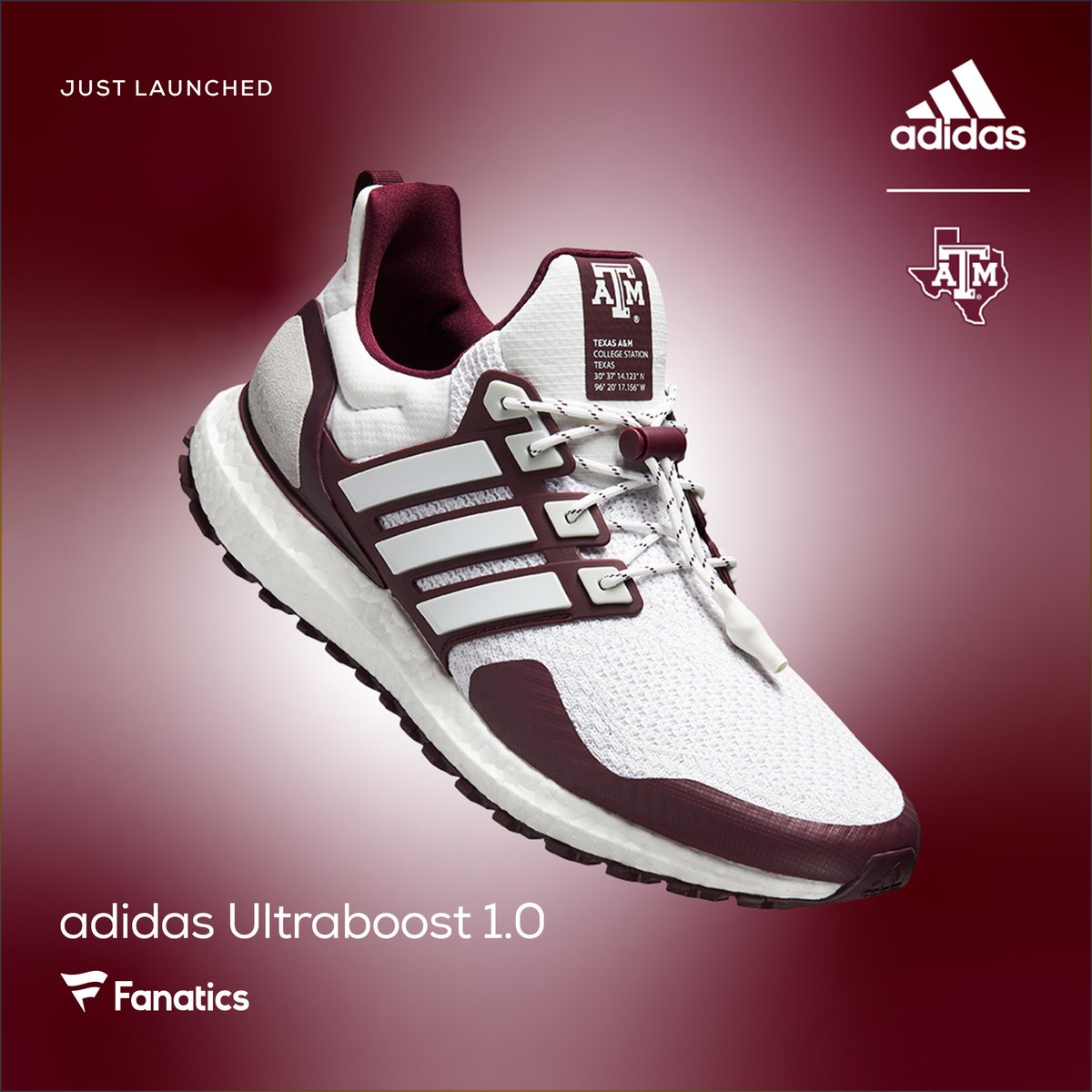 Fanatics's tweet photo. The Texas A&amp;M Aggies @adidas Ultraboost 1.0 is here! Shop now before it's too late! 🏃‍♂️💨 #adidasUltraboost