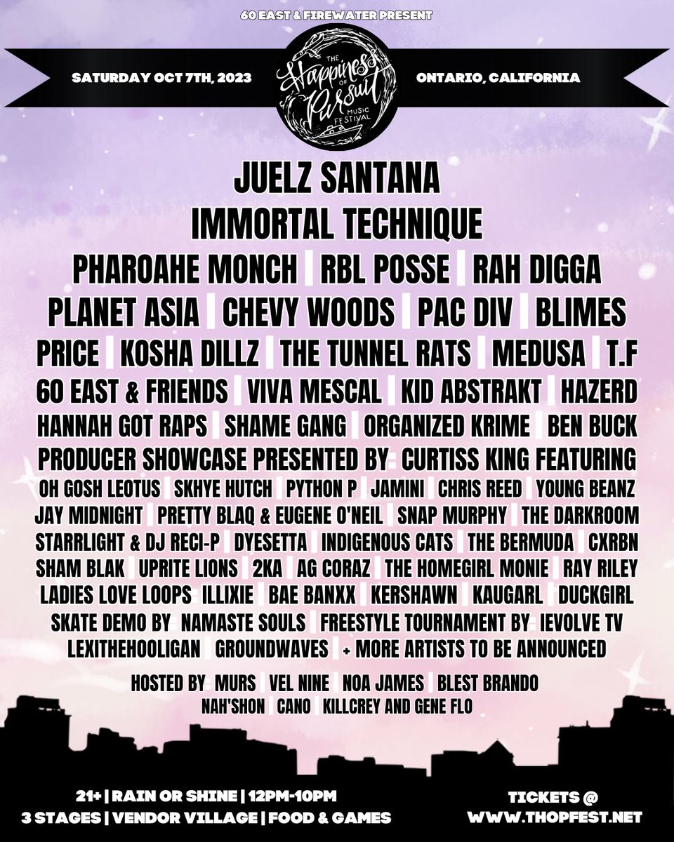 Here is the official lineup to #THOPFest 2023. 

📅 10/7
📍 Ontario, California

See you soon! 🛥 ✈️ 
RT for a chance to win FREE Tickets 

🎫: eventbrite.com/e/the-happines…