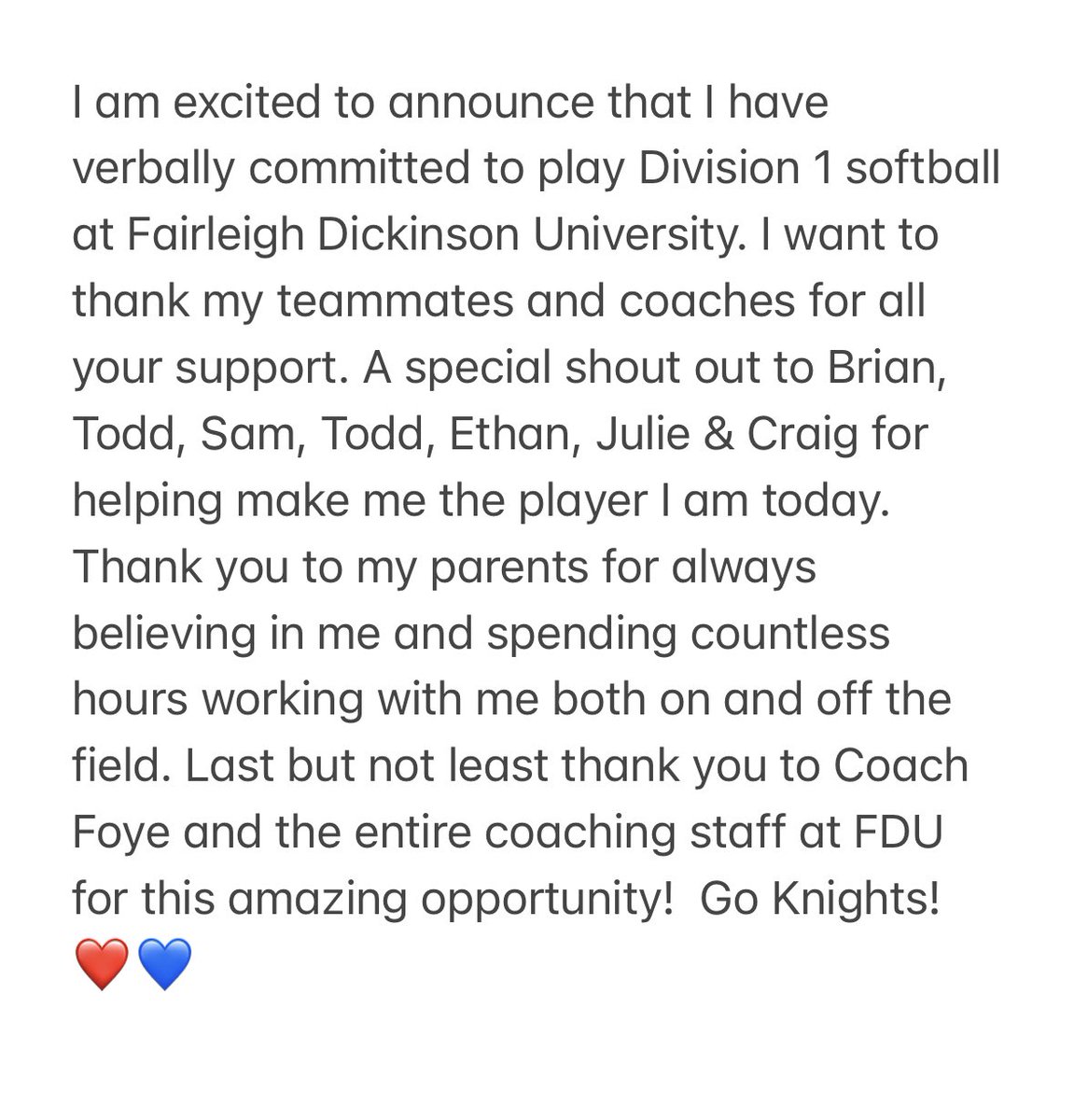 rishel_2024's tweet photo. Go Knights! ❤️💙 @FDUKnightsSB @CoachFoyeFDU @CoachDCruz3 @HawksJoseforsky https://t.co/kcW7wJzFAa