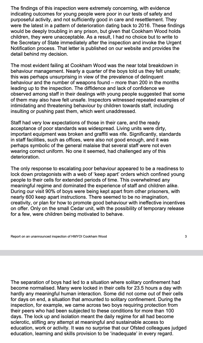 Dr LauraJanes (@laurajanes_uk) on Twitter photo "Extremely concerning" findings <a href="/HMIPrisonsnews/">HMI Prisons</a> on Cookham Wood children's prison resulting in an urgent notification
It holds 77 children
▶️ 1/4 felt unsafe
▶️ Solitary confinement had been normalised
justiceinspectorates.gov.uk/hmiprisons/ins… "Extremely concerning" findings <a href="/HMIPrisonsnews/">HMI Prisons</a> on Cookham Wood children's prison resulting in an urgent notification
It holds 77 children
▶️ 1/4 felt unsafe
▶️ Solitary confinement had been normalised
justiceinspectorates.gov.uk/hmiprisons/ins…