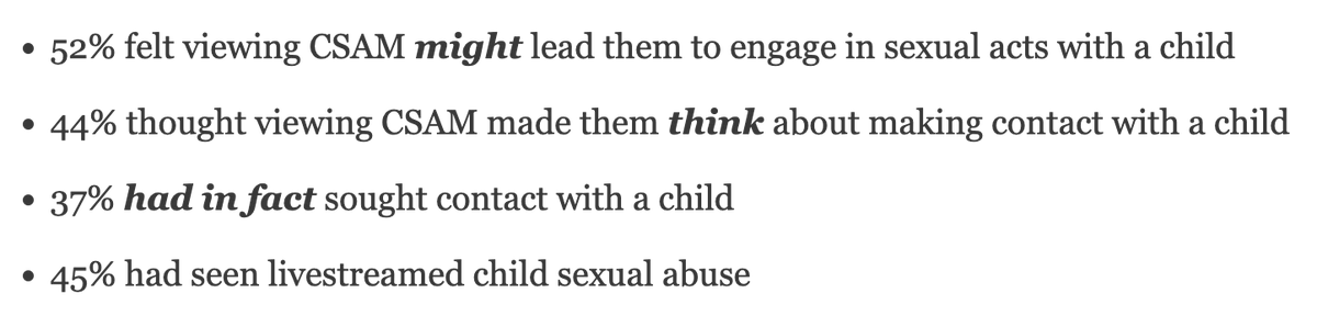 mike_salter's tweet photo. The removal of child sexual abuse material from the internet is fundamental to the primary prevention of child sexual abuse. 

Offenders say that viewing CSAM increases their risk to children. The @SuojellaanLapsi survey of dark web CSAM offenders found that: https://t.co/rahPKhPPwU