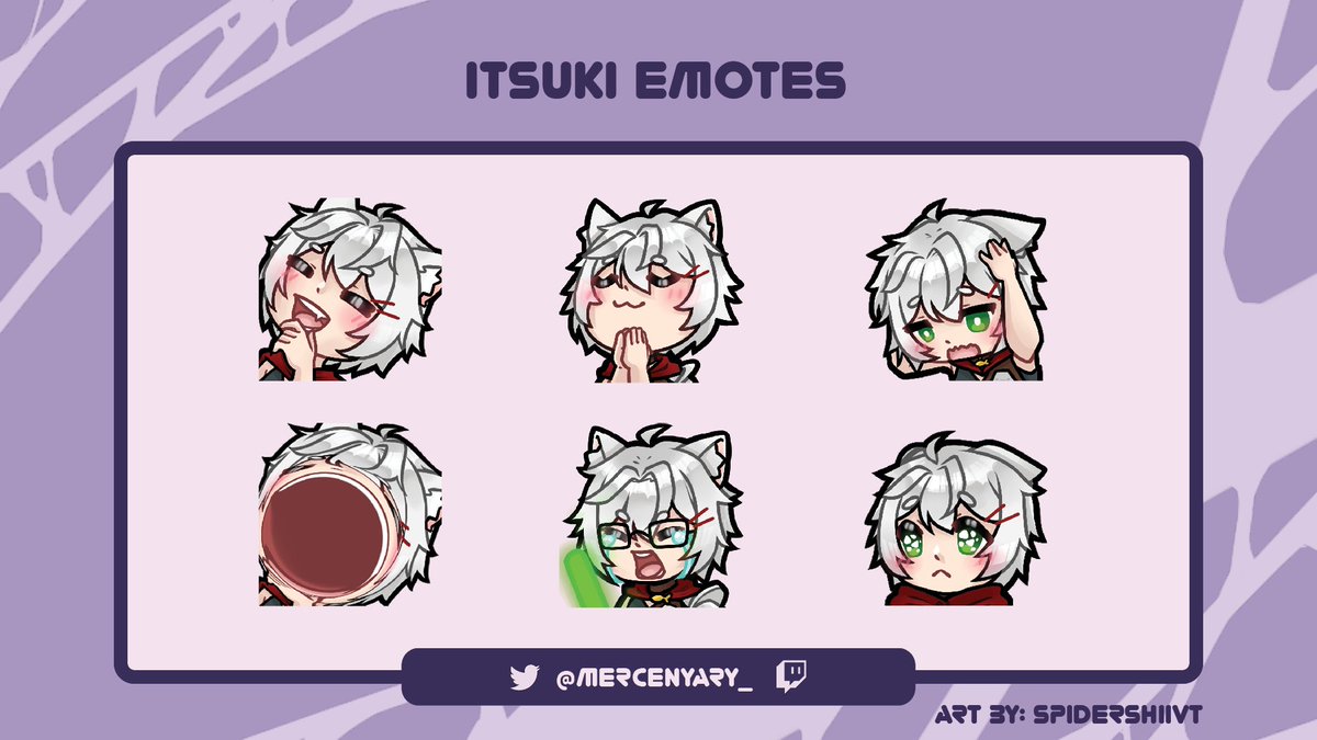 SpiderShiiVT's tweet image. It's always such an honor to be able to draw emotes for fellow vtubers/ friends~!

To Celebrate #WorldEmojiDay here are just a few of the sets that I have made in the past!

Emotes belong to the amazing~
@CooperpupVT @RosurinVT 
@EuclideanSquid @Mercenyary_