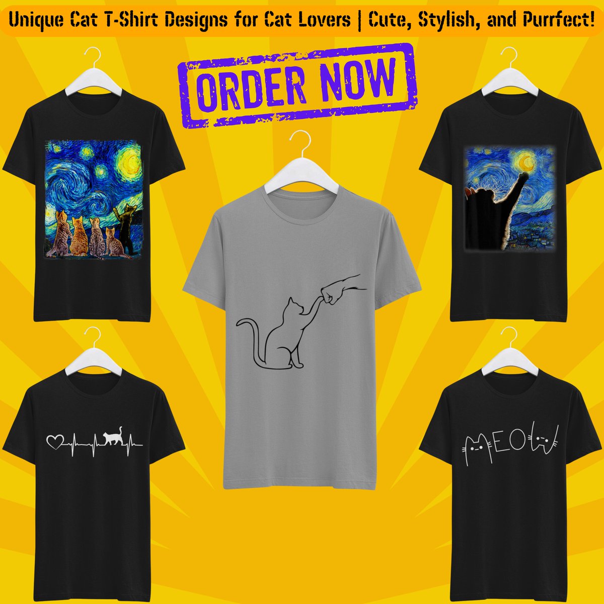 HallenPretty's tweet photo. Get ready to show off your feline love with our adorable cat-themed t-shirts! From "Meow" to "Cat Heartbeat" to the mesmerizing "Starry Night Cat," we've got the purrfect shirt for you! Express your inner cat lover in style! 😺🐾 #catlovers #Caturday #CatsOfTwitter #Catwoman https://t.co/gxnep2MYad