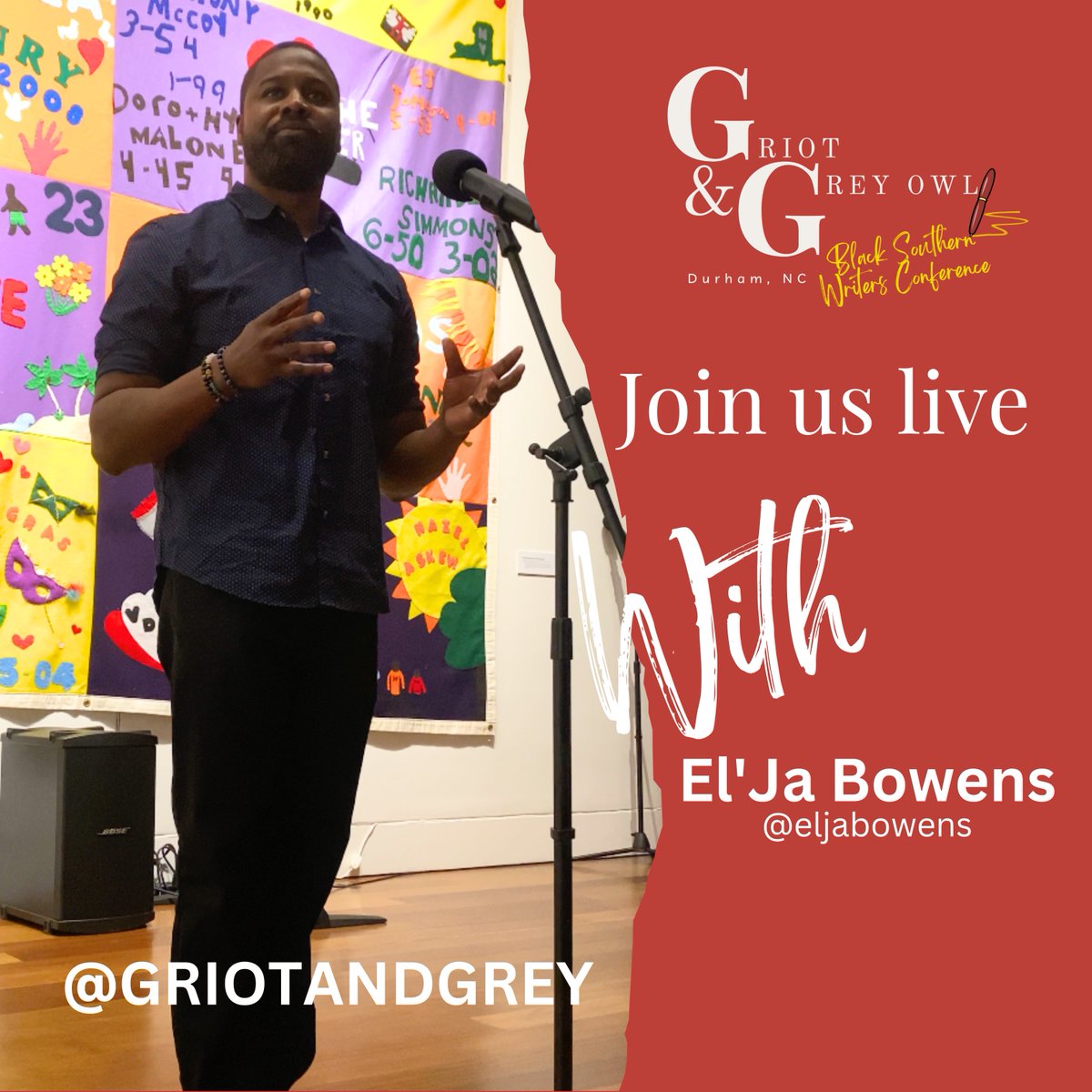 Join us this Wednesday at 6:00pm for a LIVE Instagram chat with El'Ja Bowens.  💫🗣️
#poetrycommunity #livechat #creativityunleashed #inspiration #wordsmith #poetsofinstagram #literarygems #unveilingtalent #griotandgreyowl #durhamnc #poetrylife #blackwriters #slampoetry