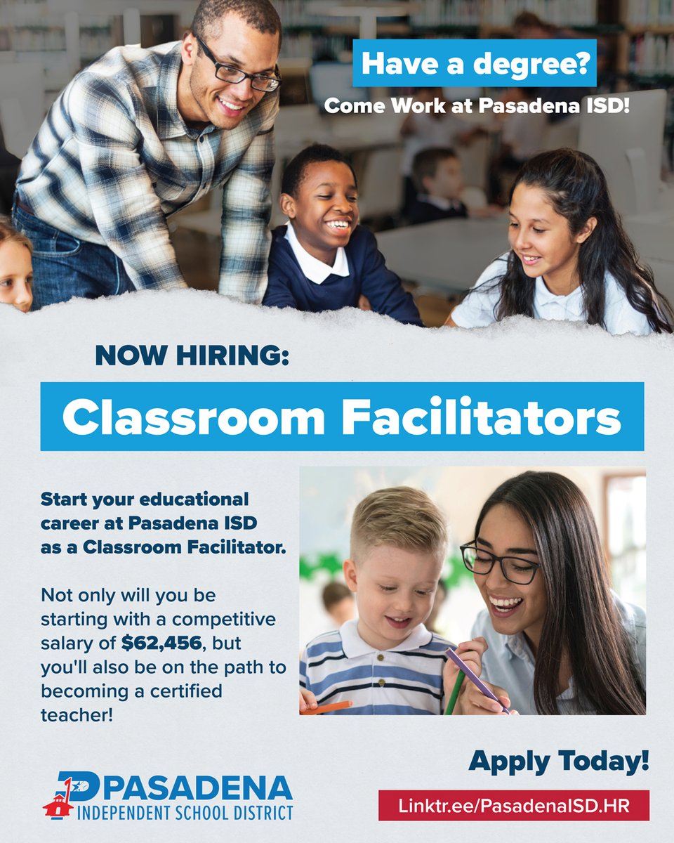 Have a degree? Work at Pasadena ISD! 🎓

Apply today: linktr.ee/pasadenaisd.hr