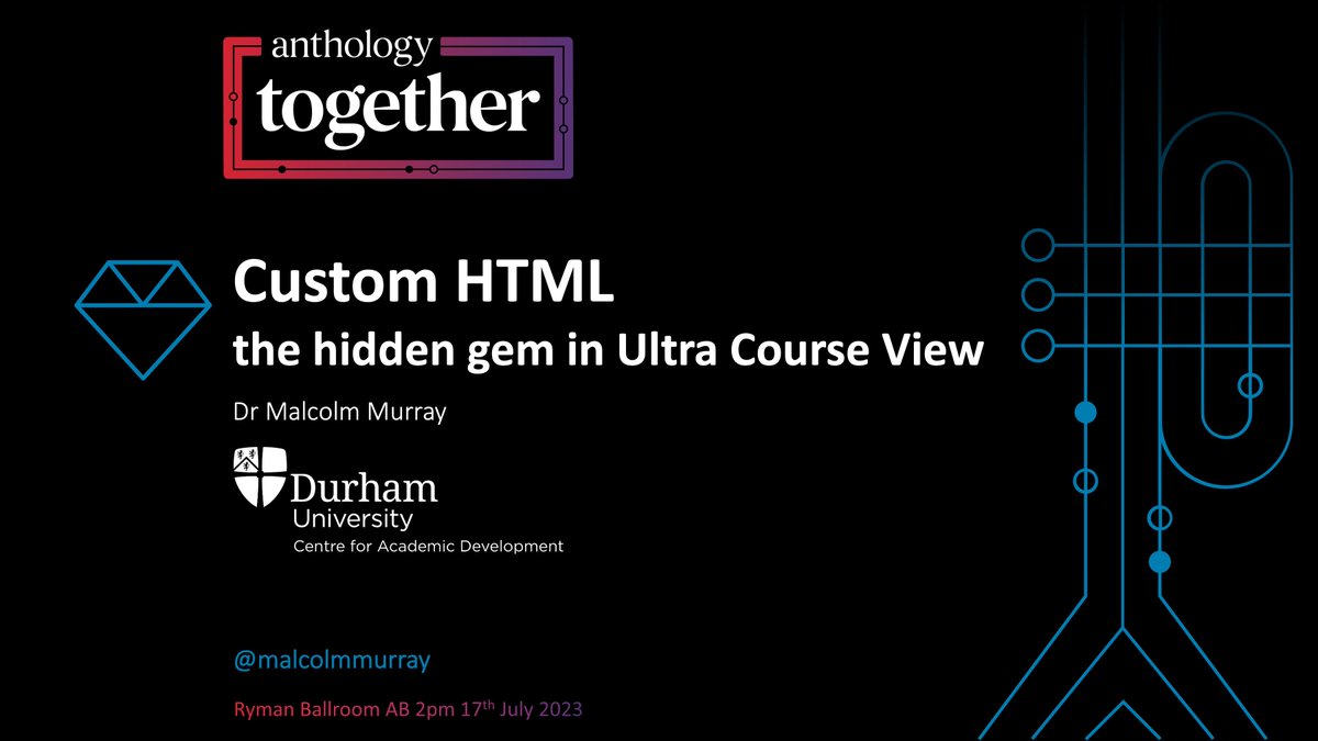 malcolmmurray's tweet photo. Thanks to everyone who came to my session on Custom HTML content in @AnthologyInc’s #LearnUltra at #AT23. Attached are some screenshots showing examples using @meetcodyai and some custom javascript. I will find a better way of sharing the content later. PPT was 650 MB incl videos https://t.co/8FKeR4NaRq
