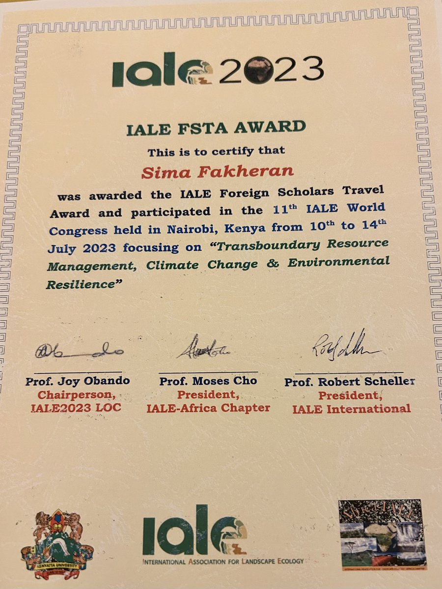 FakheranSima's tweet photo. It is a great honour to receive this #Award! Many thanks #IALE 🙏🏆
#iale2023 https://t.co/lcp3GCtVEu