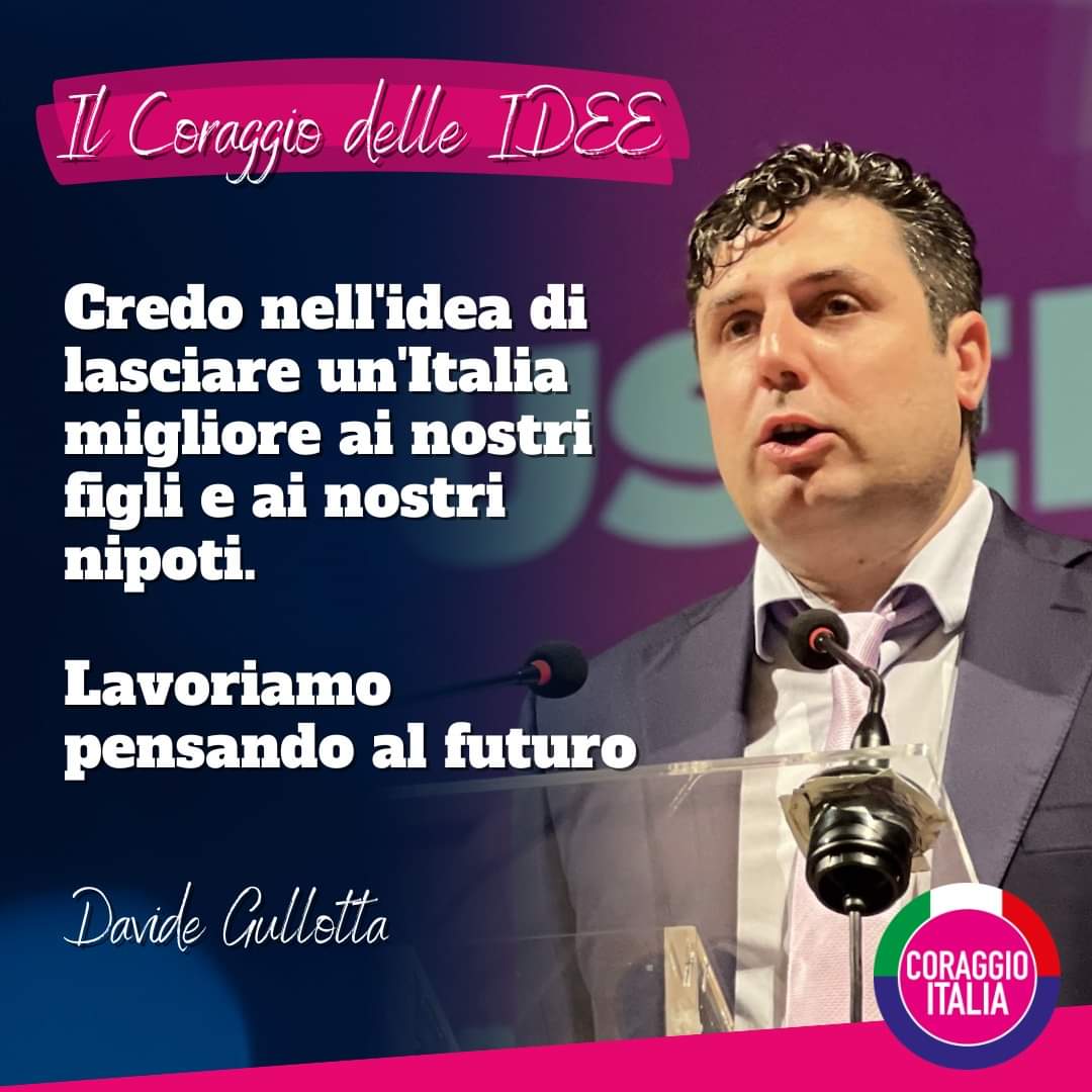 GullDavide's tweet photo. "Credo nell'idea di lasciare un'Italia migliore ai nostri figli e ai nostri nipoti.

Stavo per andare a lavorate all'estero, ma sono rimasto e ho creato lavoro per me stesso e altri. 

Con Coraggio Italia è stato “amore a prima vista”. https://t.co/iXwqGuKYSx