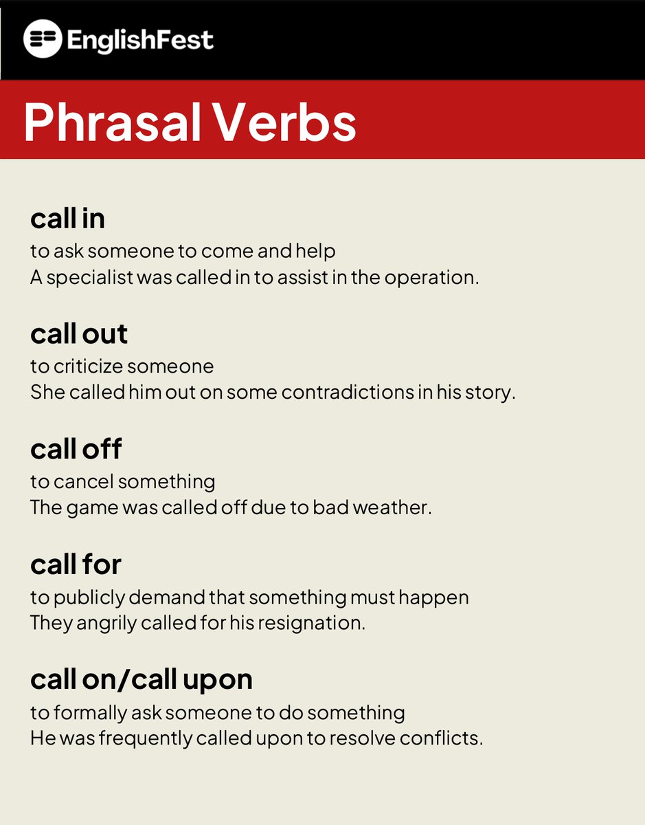 JettxMann's tweet photo. Phrasal Verbs with CALL

https://t.co/skBqiozC8C https://t.co/o8rHigPvXg