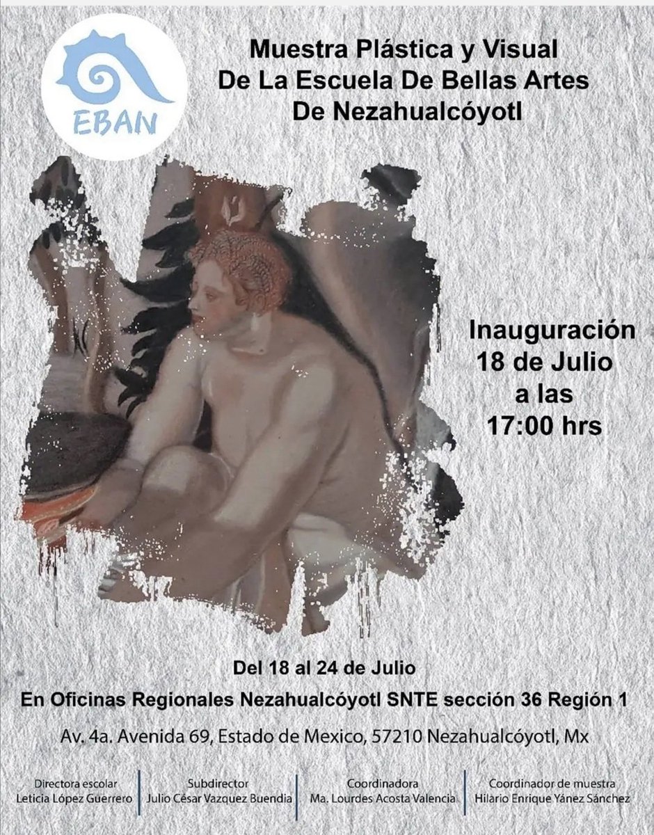 Teresa_FuentesS's tweet photo. El arte y la cultura son un punto de encuentro, un lenguaje universal.
Los esperamos a la inauguración, la entrada es gratuita.
#NezaCultura
#ArtesVisuales
#CapitalMulticultural https://t.co/Zd5OosMKa3