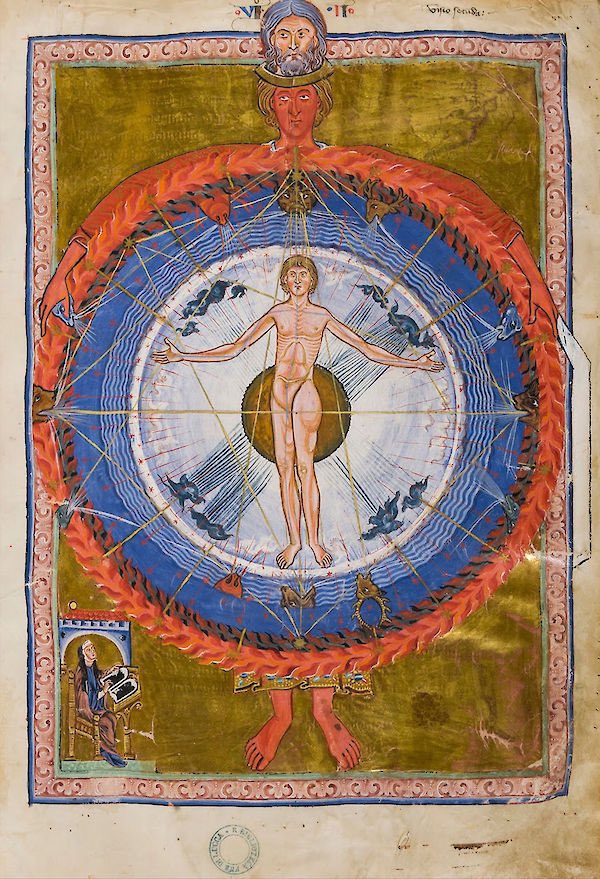 ‘Sophia was above all chosen and sent to unite herself with Mary and to strengthen her, so that she would be able to become the mother of the incarnating Logos. She incarnated into Mary; Mary is the incarnated Sophia.’

JAKOB BOEHME
Art: Book of Divine Works, Hildegard of Bingen