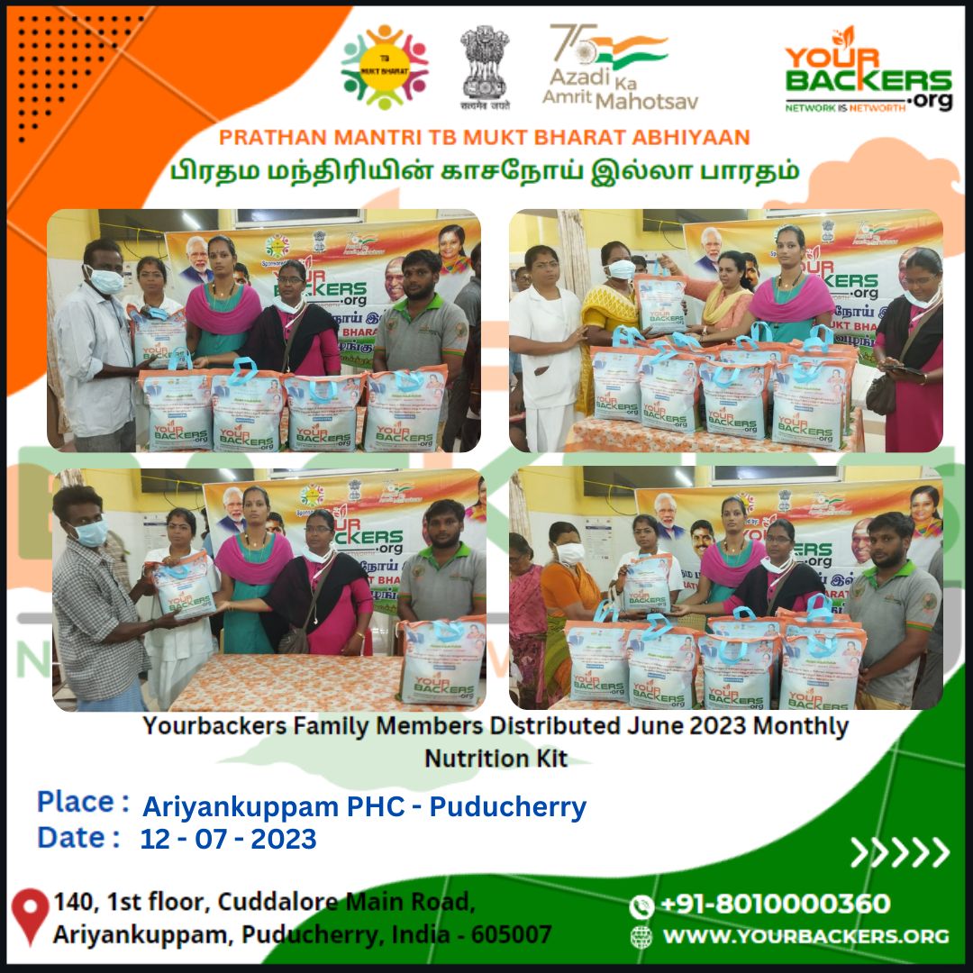 yourbackers's tweet photo. Jun 23 Monthly Nutrition Kit Tb Mukt Bharat Abhiyan Program 12/7/2023 Ariyankuppam PHC - 22 Nos
@KrishYourbacker @DrTamilisaiGuv @CM_Puducherry
@ANamassivayam @LGov_Puducherry @PMOIndia
@MoHFW_INDIA @TbDivision @TBMuktZiro
#tbmuktbharat #krishnaraju https://t.co/UPqz7oBdby