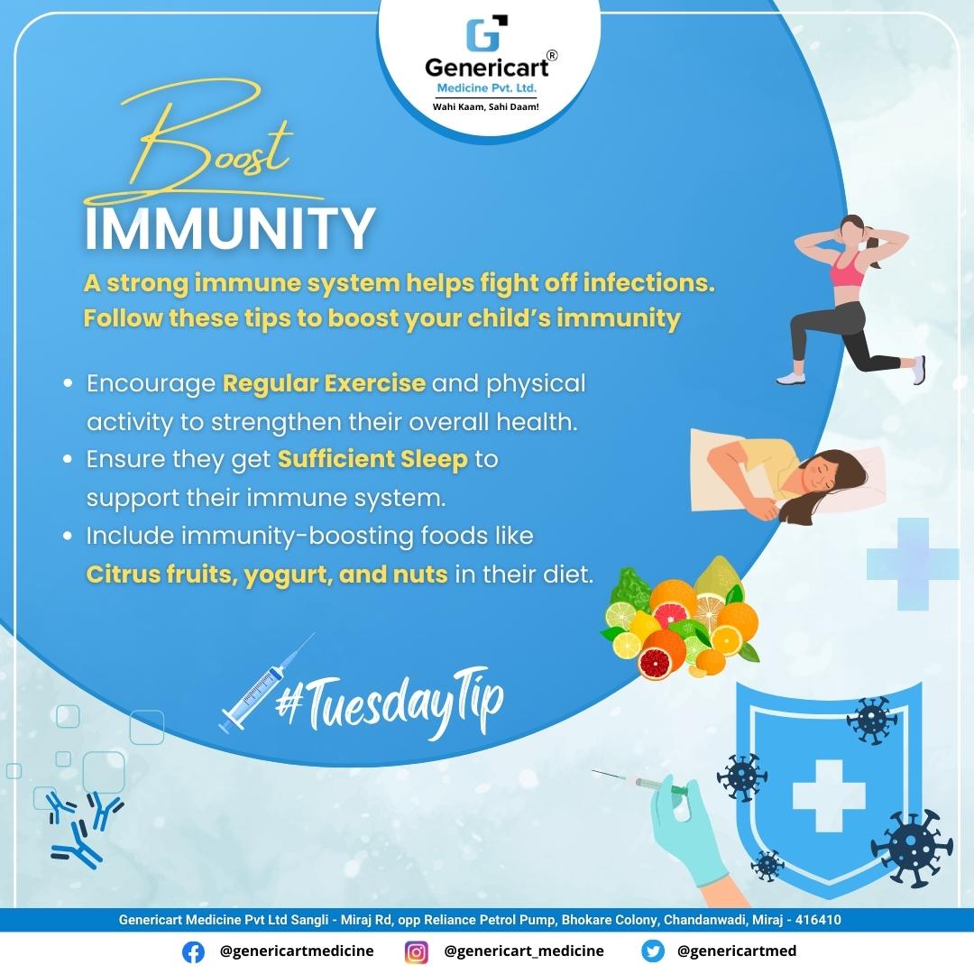 💪🏻 Boost Immunity: Encourage regular exercise and physical activity to strengthen their overall health.

#genericart #medicine #tuesday #tips #TuesdayTips #tipoftheday #tipoftheweek #TipOfTheDayTuesday #healthtips #healthylifestyle #boostimmunity #BoostImmuneSystem #exercise