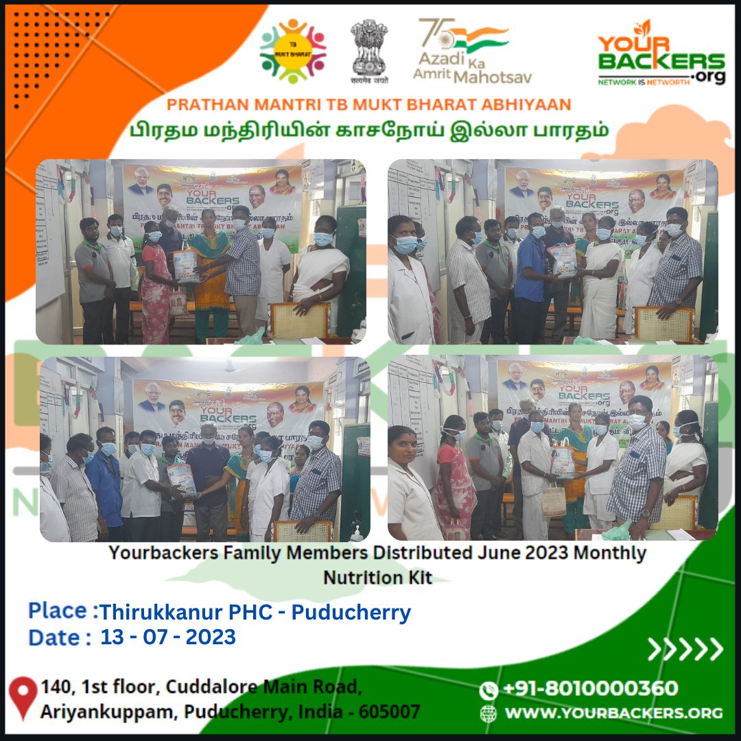 yourbackers's tweet photo. Jun 23 Monthly Nutrition Kit Tb Mukt Bharat Abhiyan Program 13/7/2023 Thirukanur - 10 Nos
@KrishYourbacker @DrTamilisaiGuv @CM_Puducherry
@ANamassivayam @LGov_Puducherry @PMOIndia
@MoHFW_INDIA @TbDivision @TBMuktZiro
#tbmuktbharat #krishnaraju https://t.co/y74k1uWY31