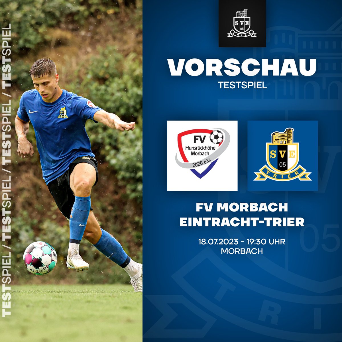 Die Blau-Schwarz-Weißen gastieren um 19:30 Uhr beim Rheinlandligisten FV Morbach. ⚽️🇪🇪

🗓️ Di., 18.07.
⏰ 19:30 Uhr
🆚 FV Morbach
🏟️ Morbach
🎟️ 3,-€

🔵⚫️⚪️
#eintrachttrier
#portaaufderbrust 
#blauschwarzundweiß 
#mirsenndaobei 

📸: Sebastian Schwarz