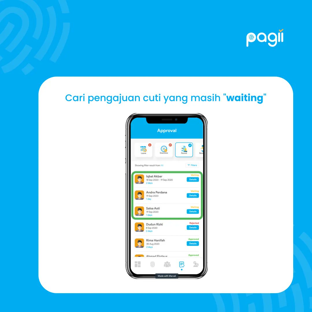 PagiiCo's tweet photo. Tanpa perlu lagi ribet cek email sampai dokumen dokumen, kini cek dan approval cuti bisa semudah berikut 👉👉

#AplikasiAbsensi #AbsensiKaryawan #ManajemenAbsensi #AbsensiDigital #HR #HRDIndonesia #manajemenSDM #EfisiensiKerja #cutikerja https://t.co/56s1vgpGWm